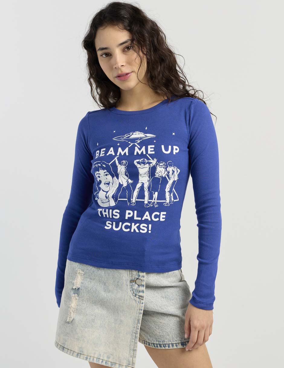Playera manga larga cuello redondo para mujer