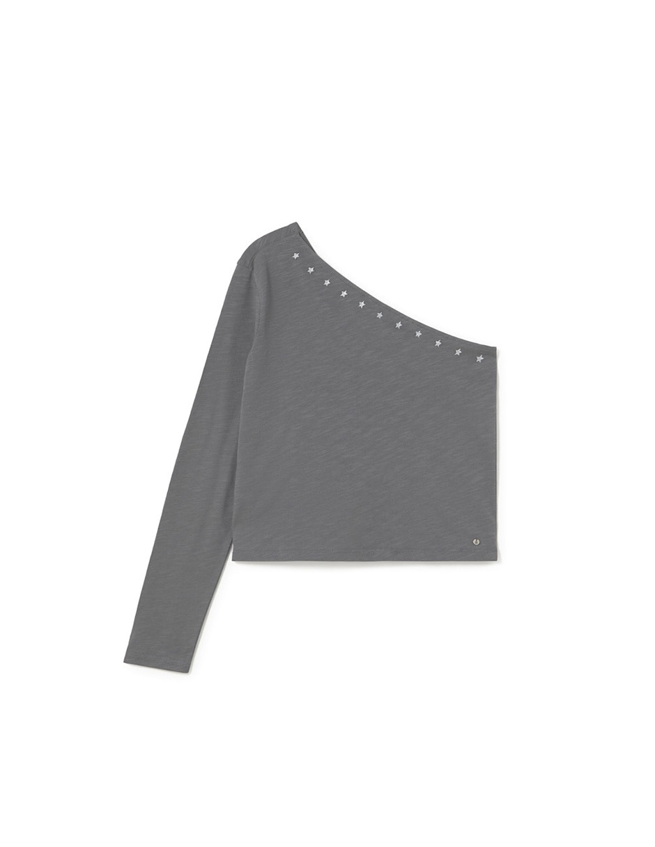 Playera manga larga cuello asimétrico para mujer 5