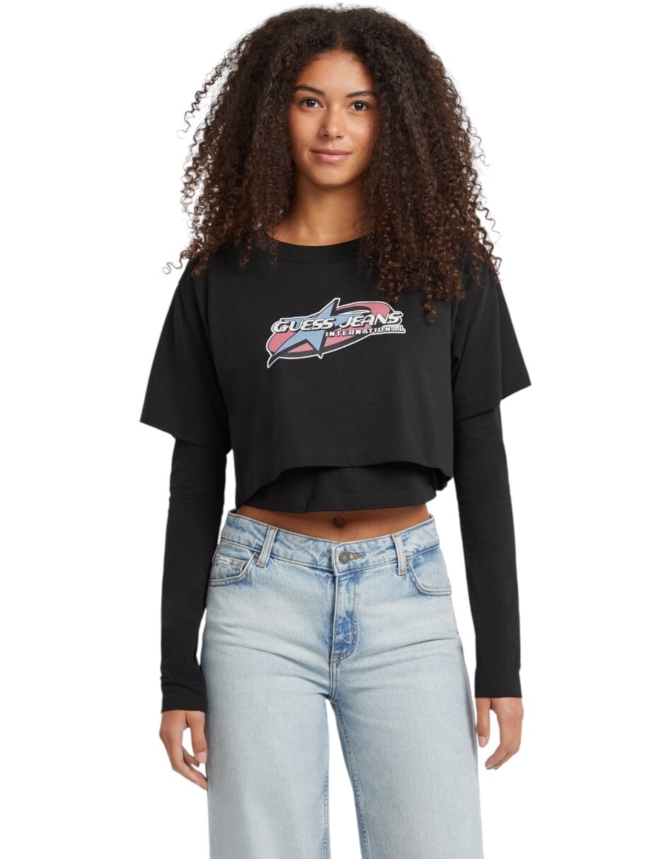 Playera manga larga cuello redondo para mujer