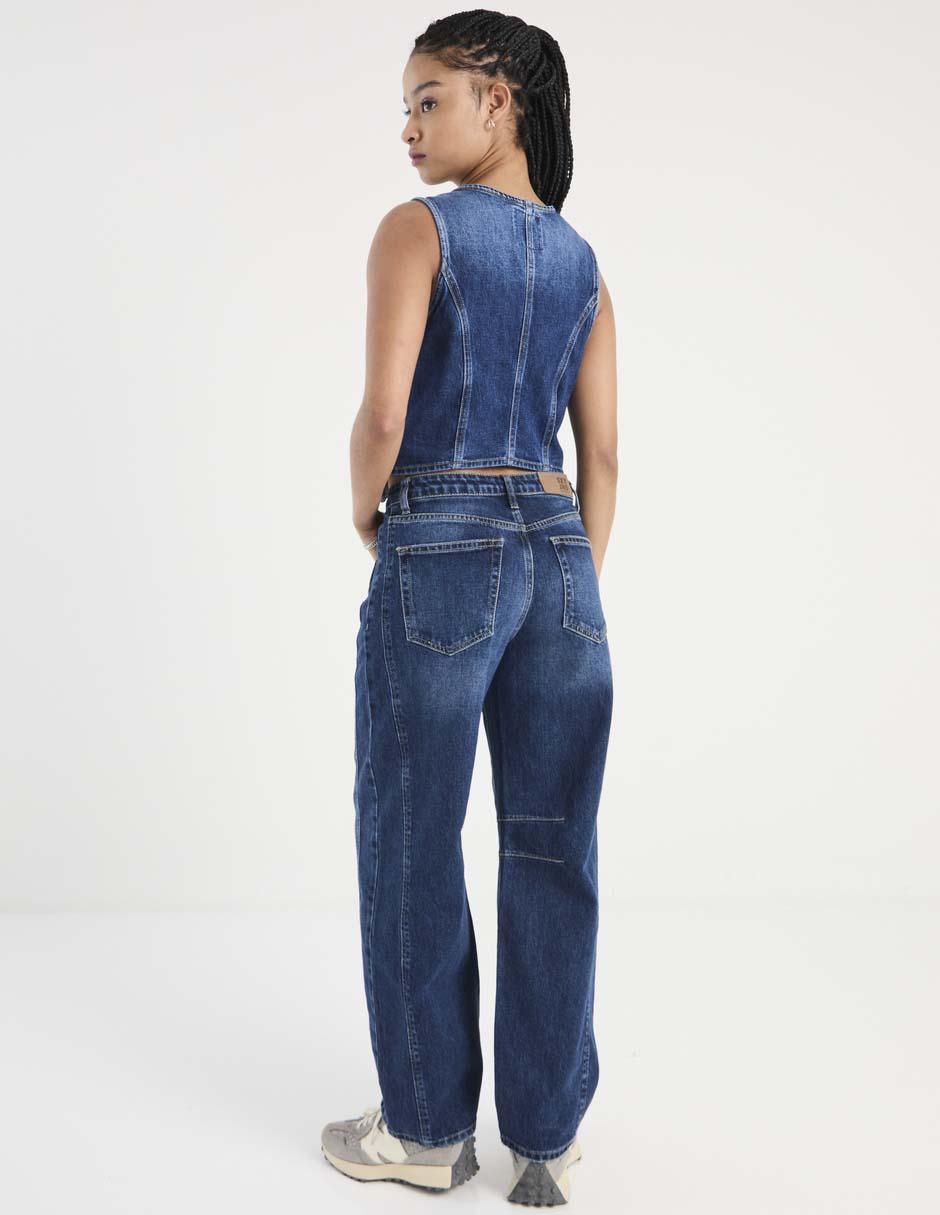 Jeans relaxed barrel corte cintura alta para mujer 2