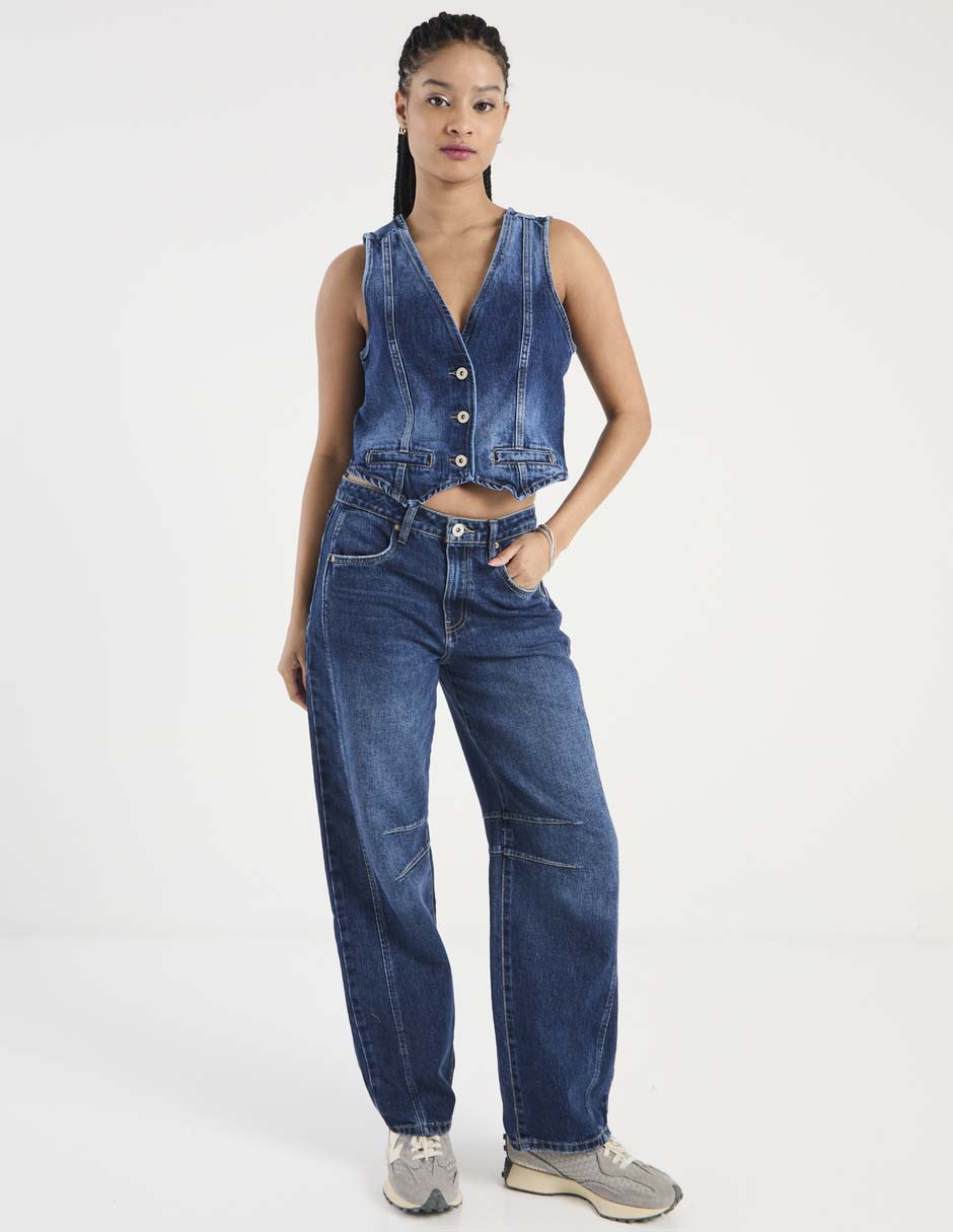 Jeans relaxed barrel corte cintura alta para mujer 3