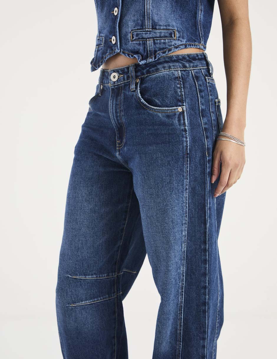 Jeans relaxed barrel corte cintura alta para mujer 4