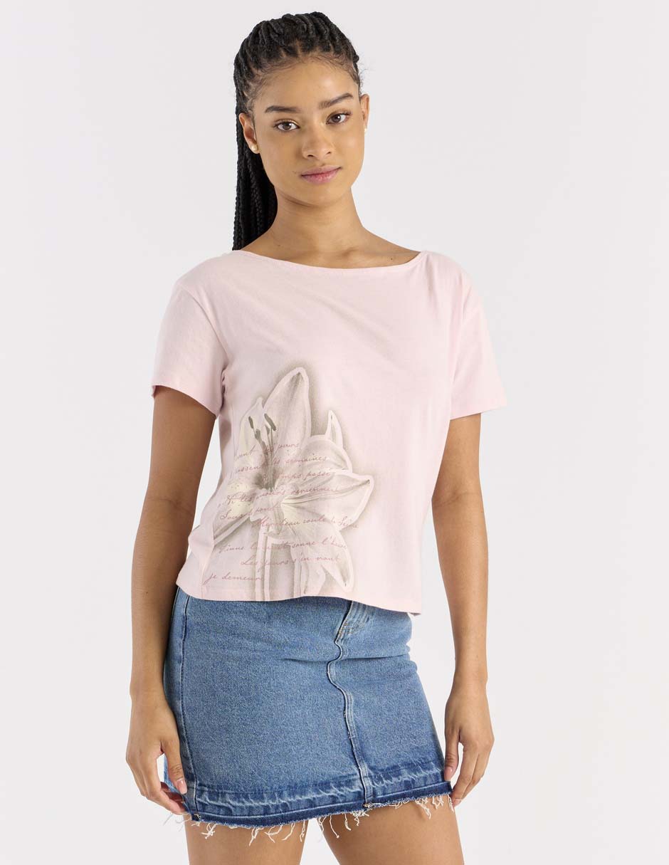 Playera manga corta cuello redondo para mujer