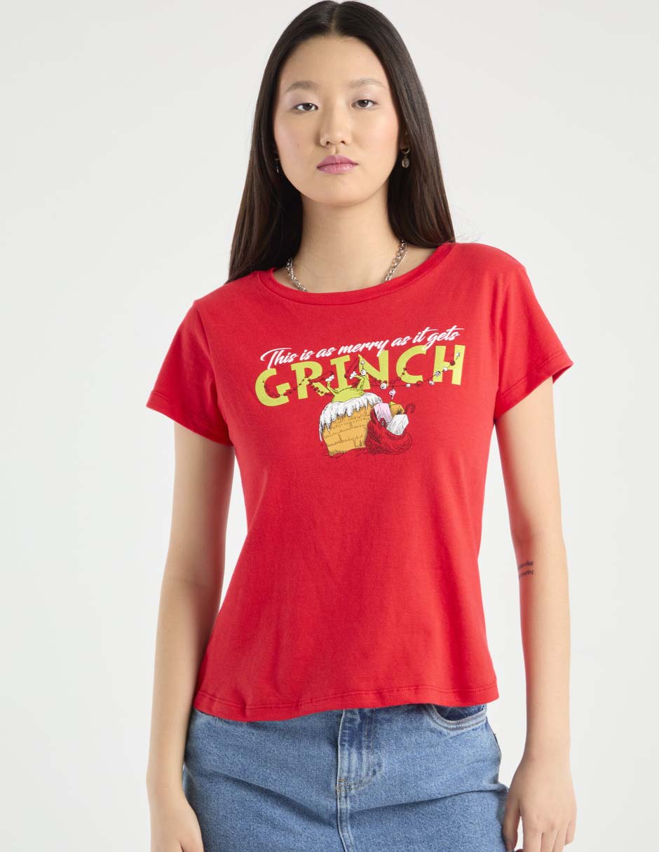 Playera manga corta Grinch cuello redondo para mujer
