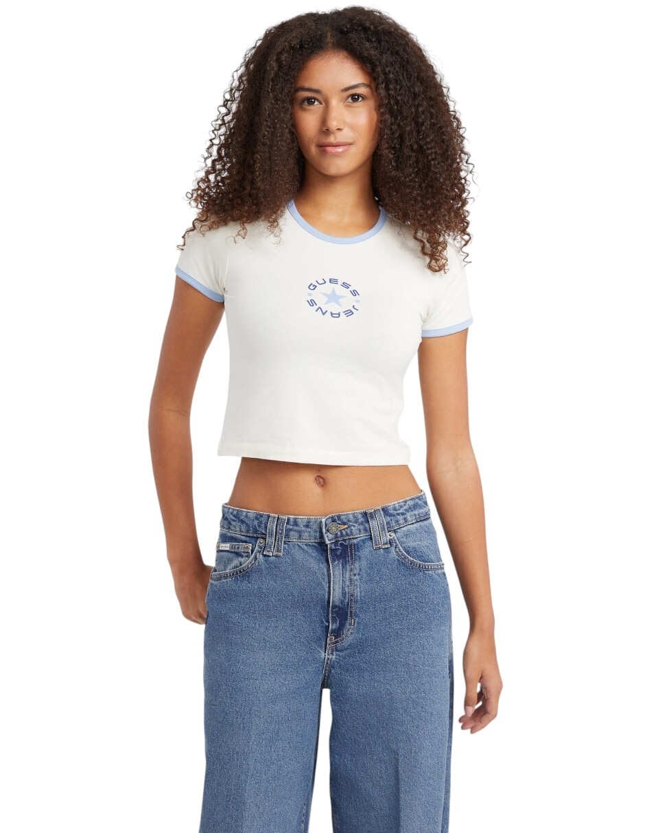 Playera manga corta cuello redondo para mujer