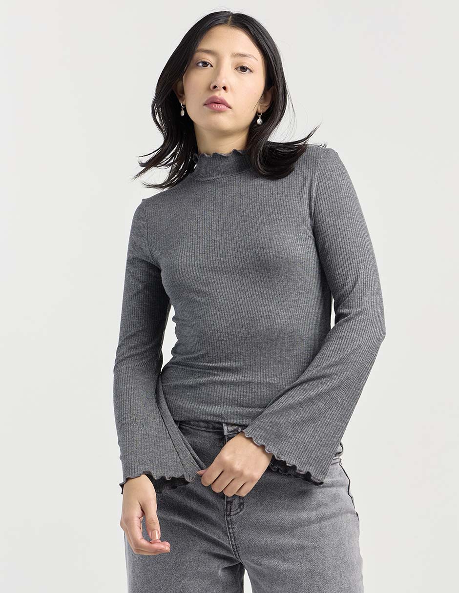 Playera manga larga cuello alto para mujer