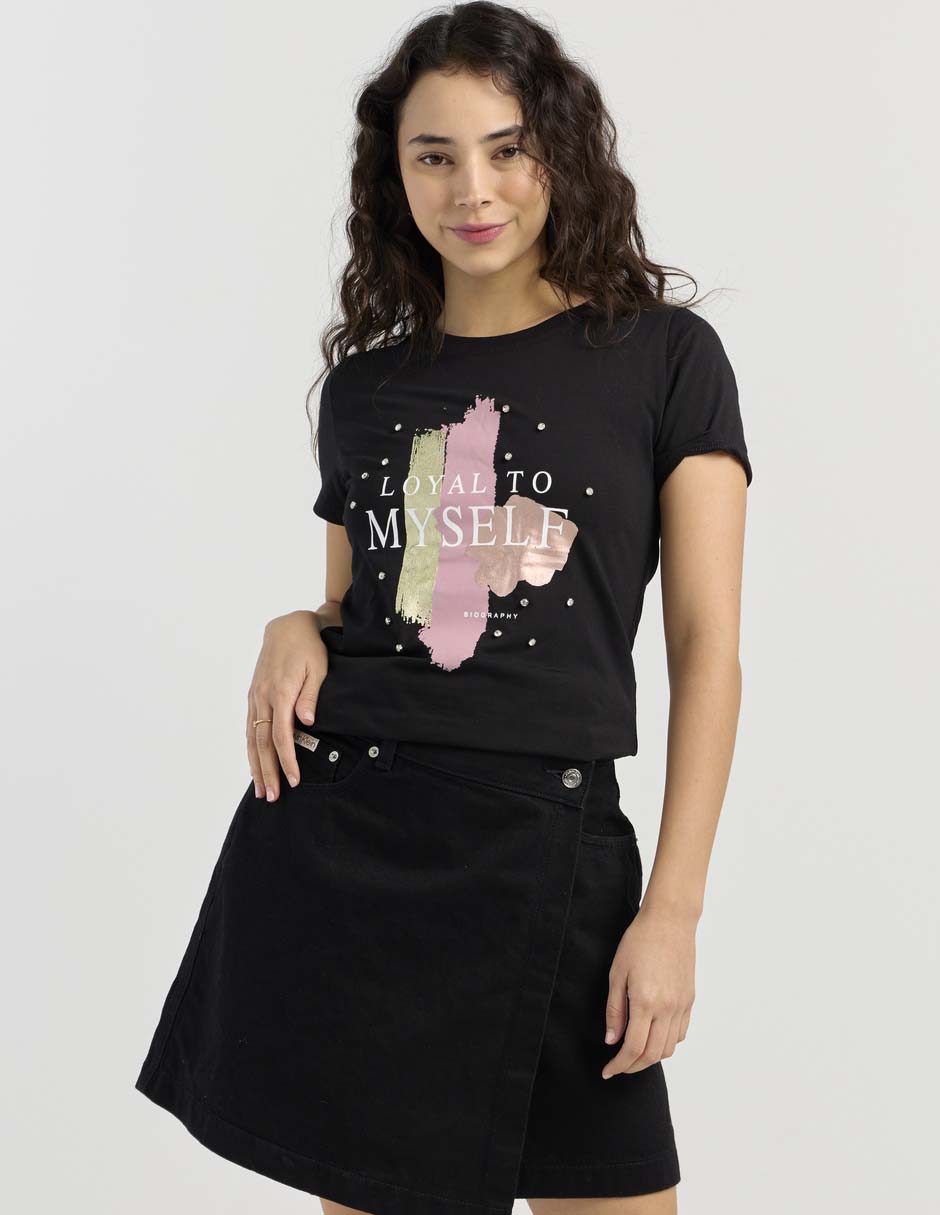 Playera manga corta cuello redondo para mujer