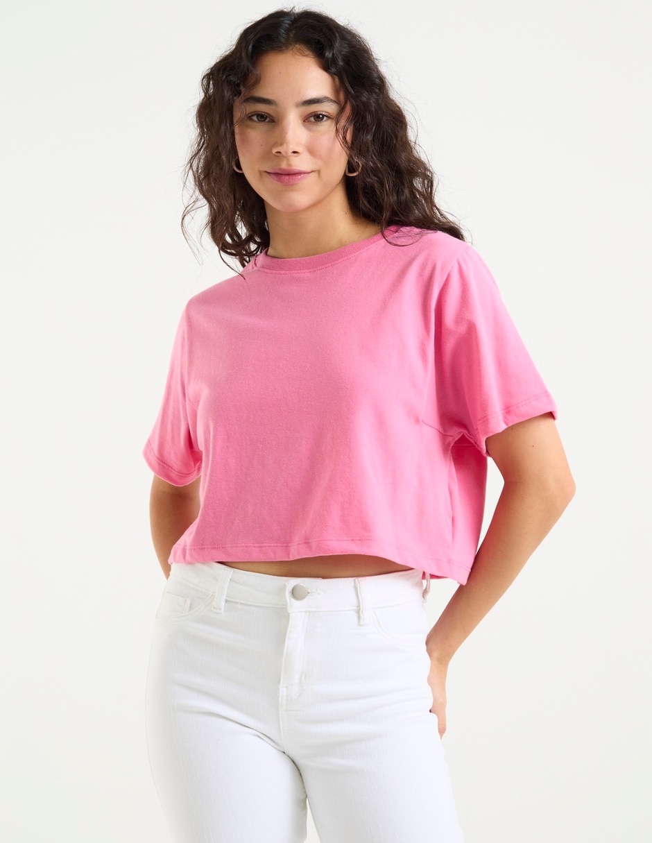 Playera manga corta cuello redondo para mujer