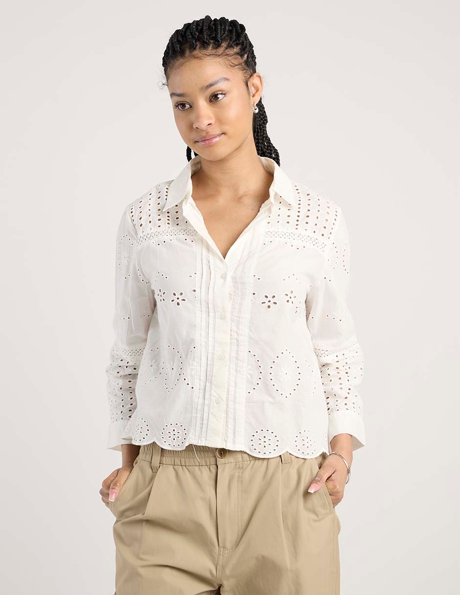 Blusa camisera manga larga para mujer