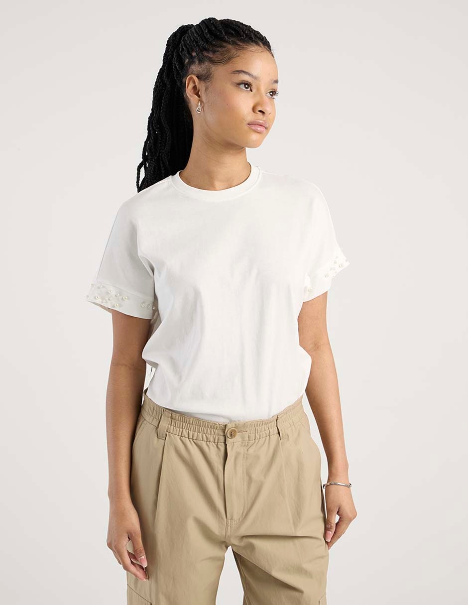 Playera manga corta cuello redondo para mujer