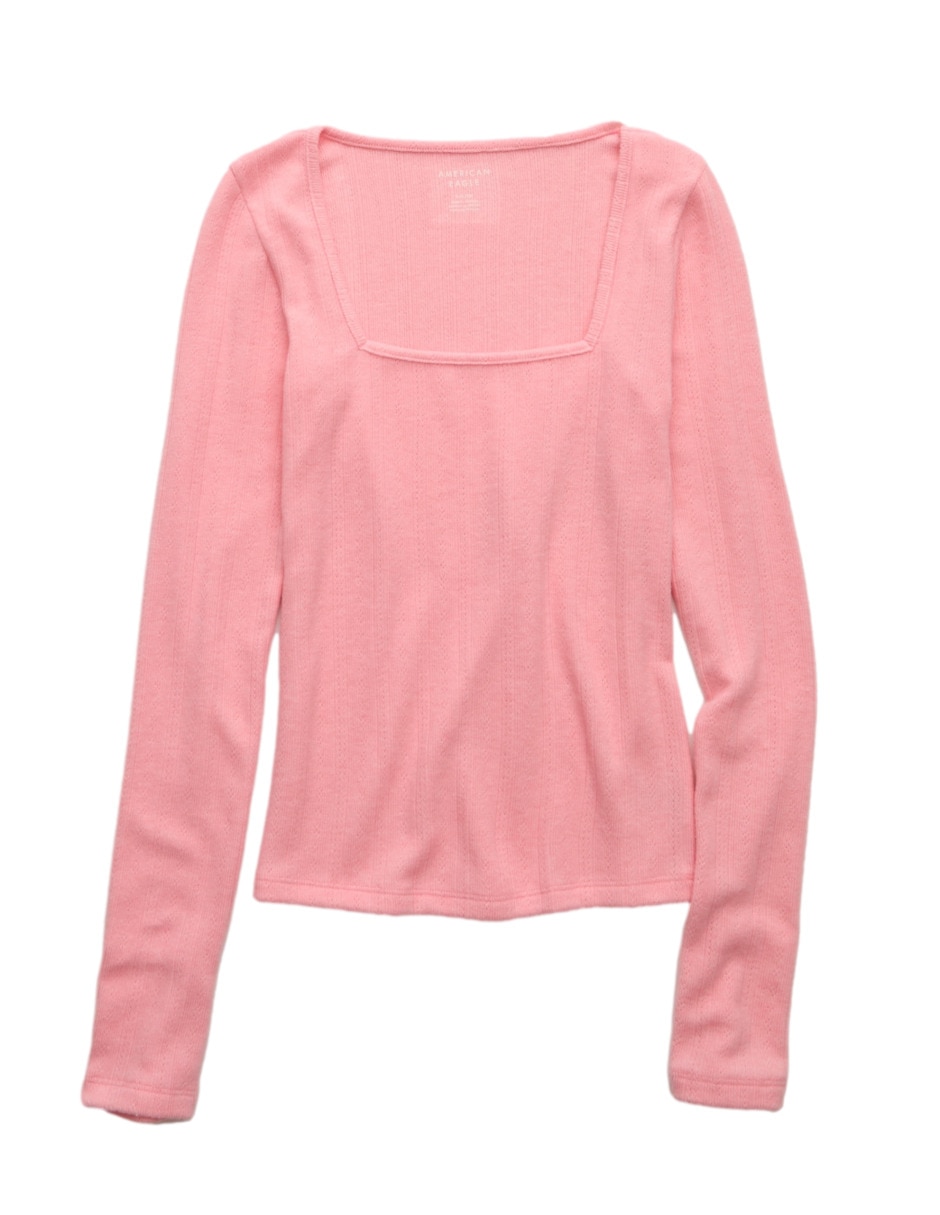 Playera manga larga cuello cuadrado para mujer 3
