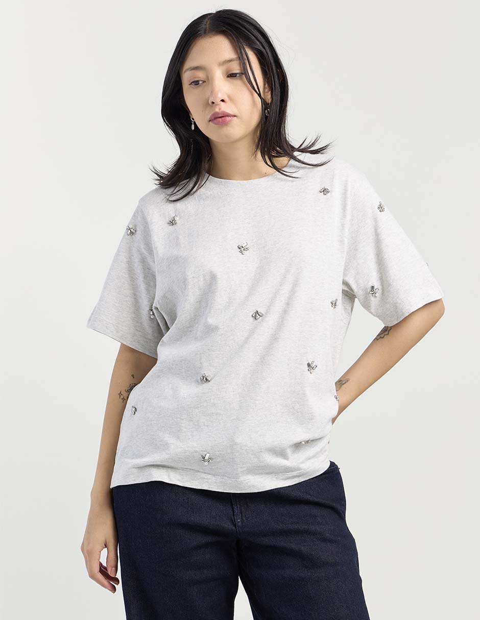 Playera manga al codo cuello redondo para mujer