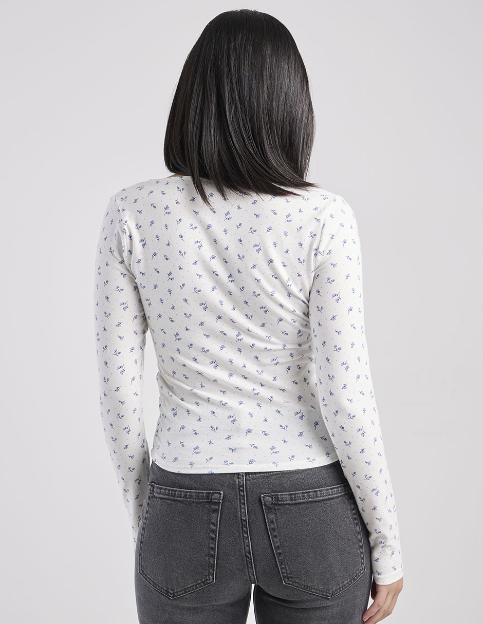 Playera manga larga cuello V para mujer 2