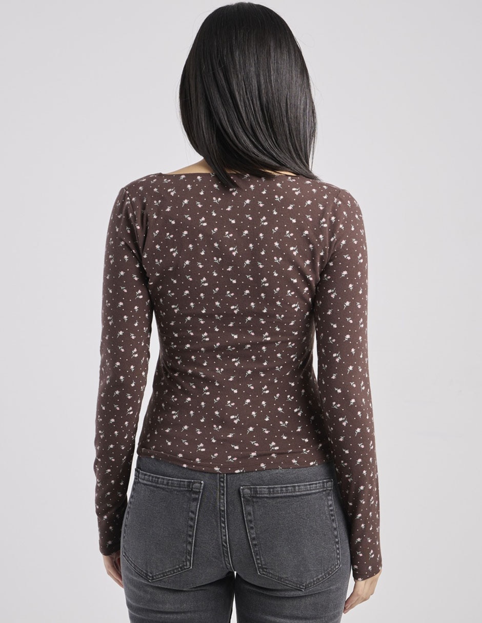 Playera manga larga cuello V para mujer 2