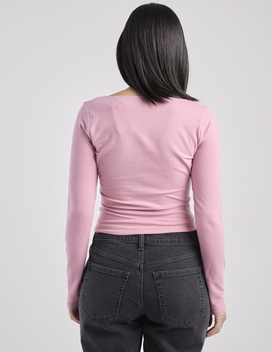 Playera manga larga cuello V para mujer 2