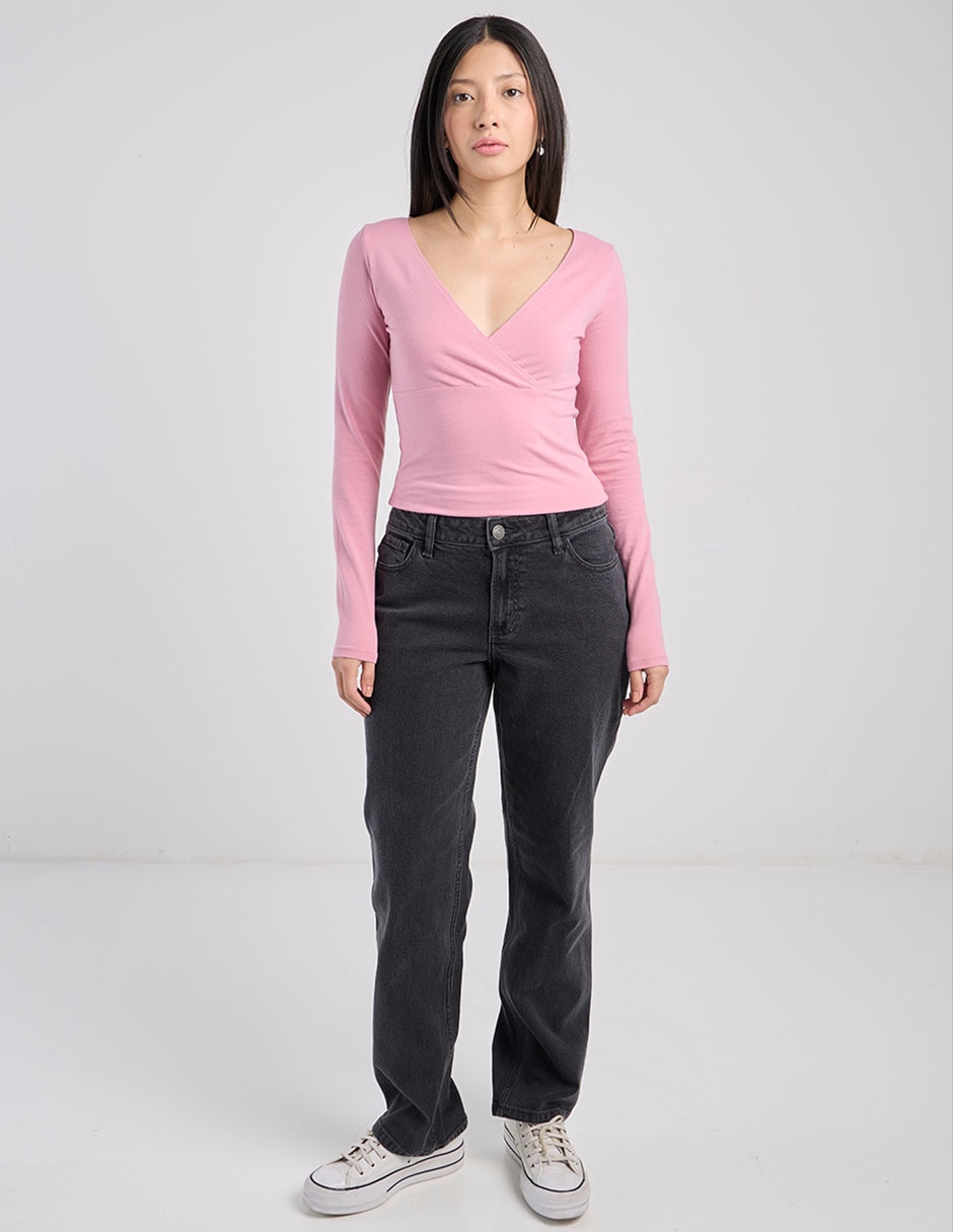 Playera manga larga cuello V para mujer 3