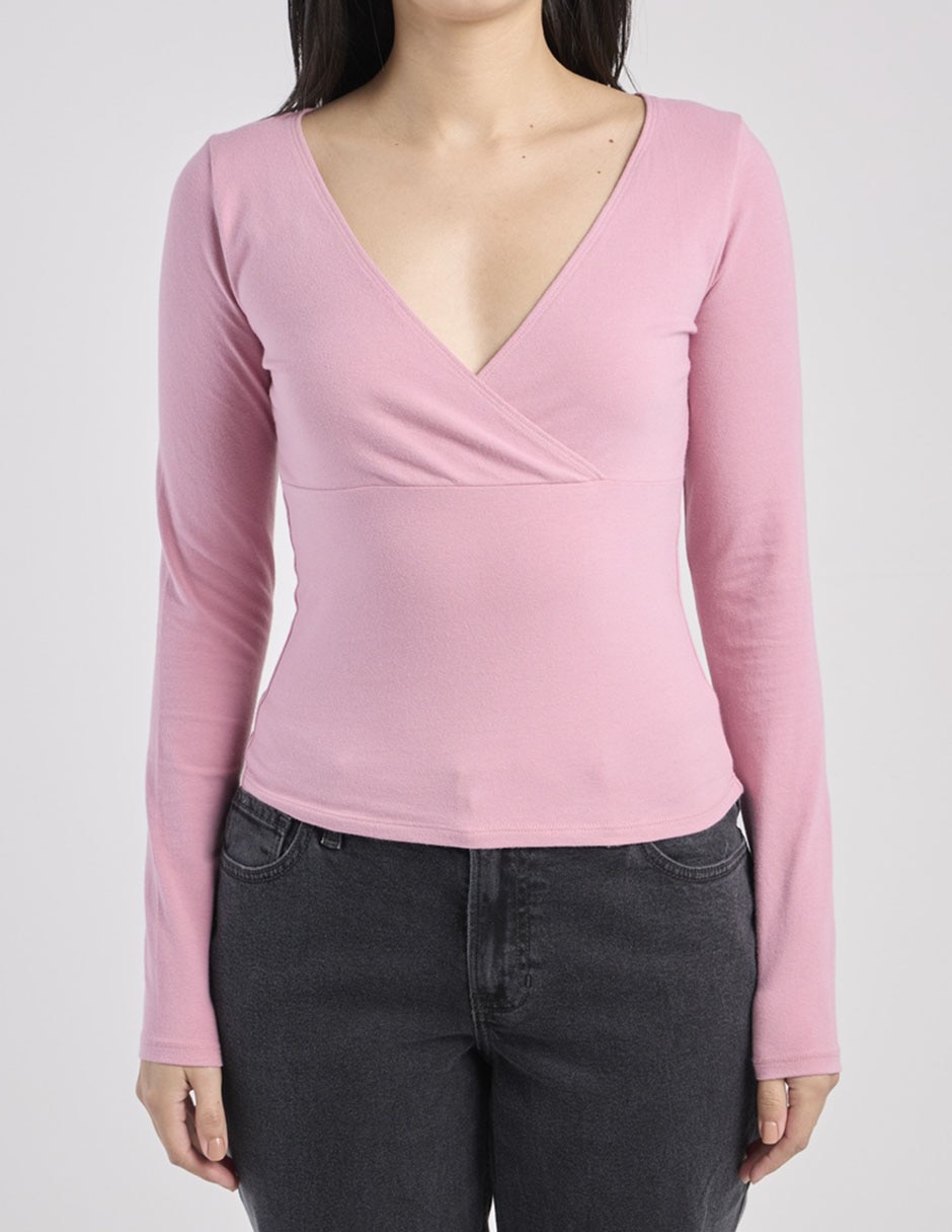 Playera manga larga cuello V para mujer 5