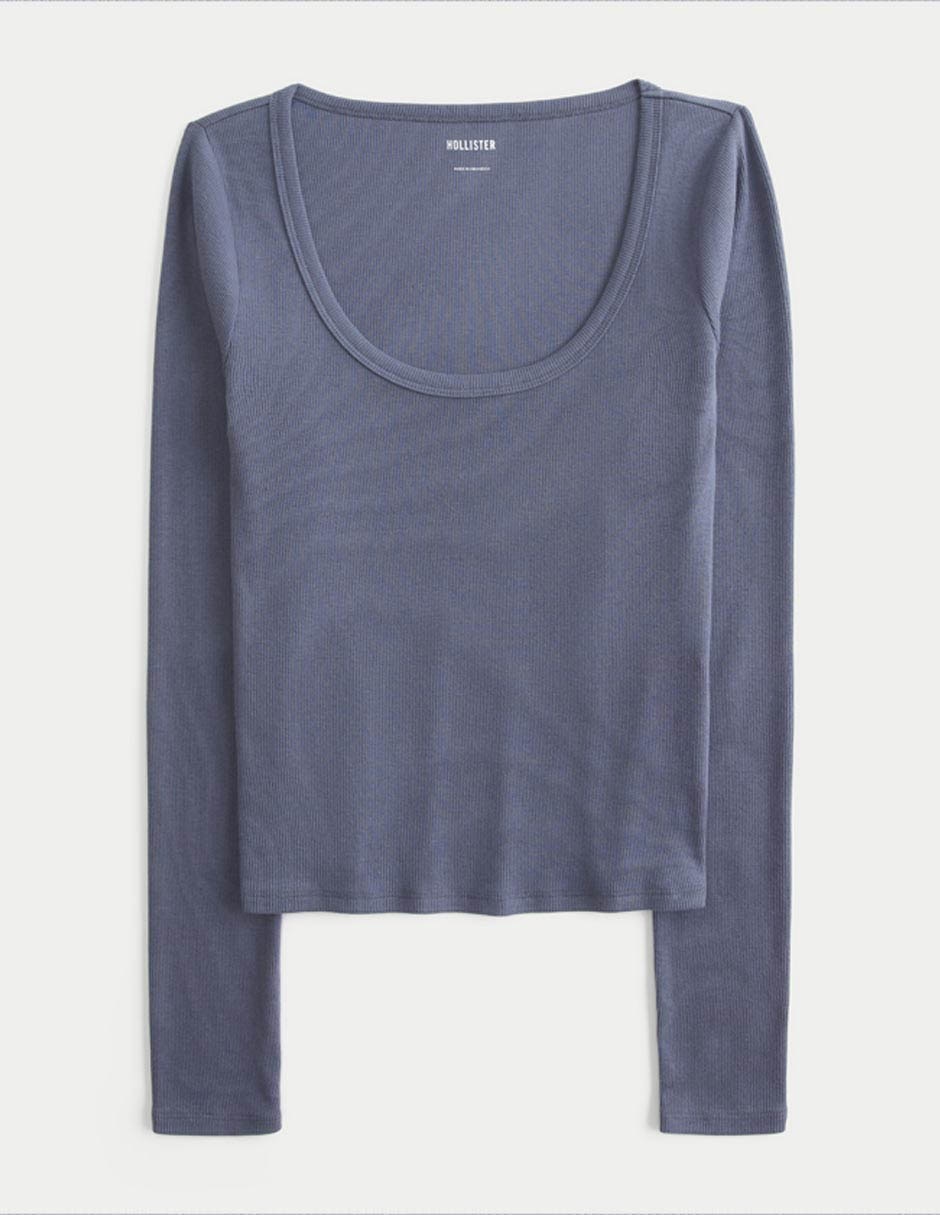 Playera manga larga cuello redondo para mujer