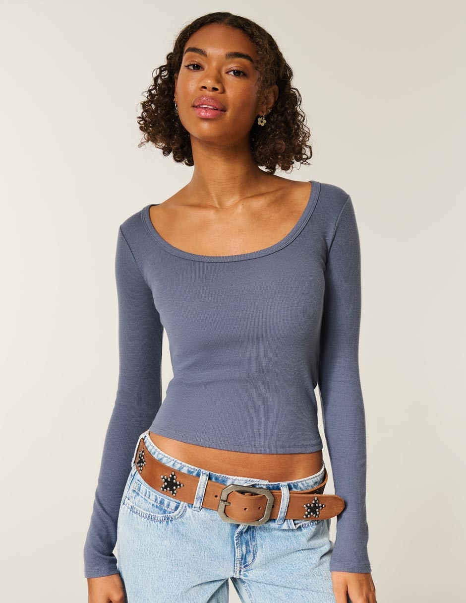 Playera manga larga cuello redondo para mujer 2