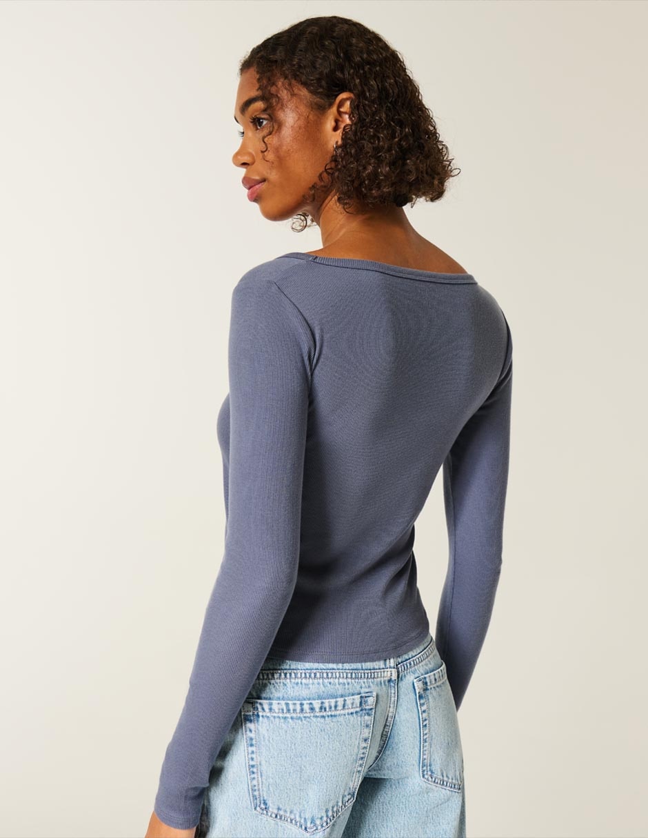 Playera manga larga cuello redondo para mujer 3
