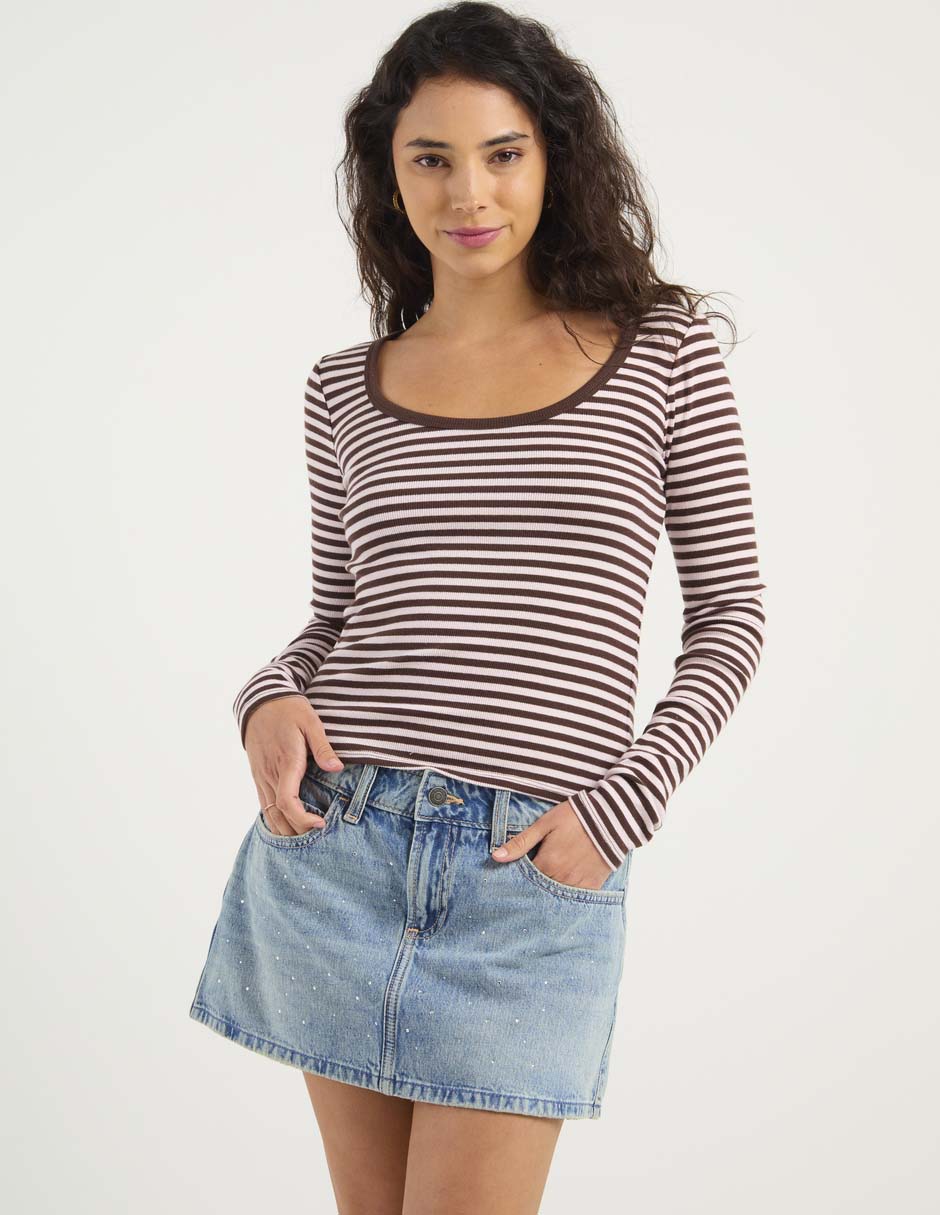 Playera manga larga cuello redondo para mujer