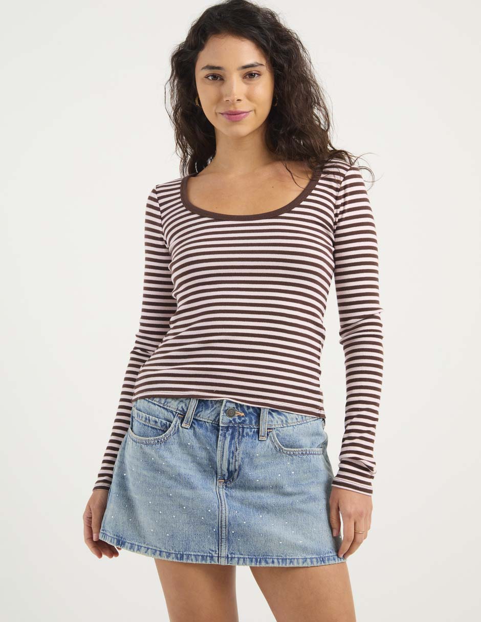 Playera manga larga cuello redondo para mujer 2