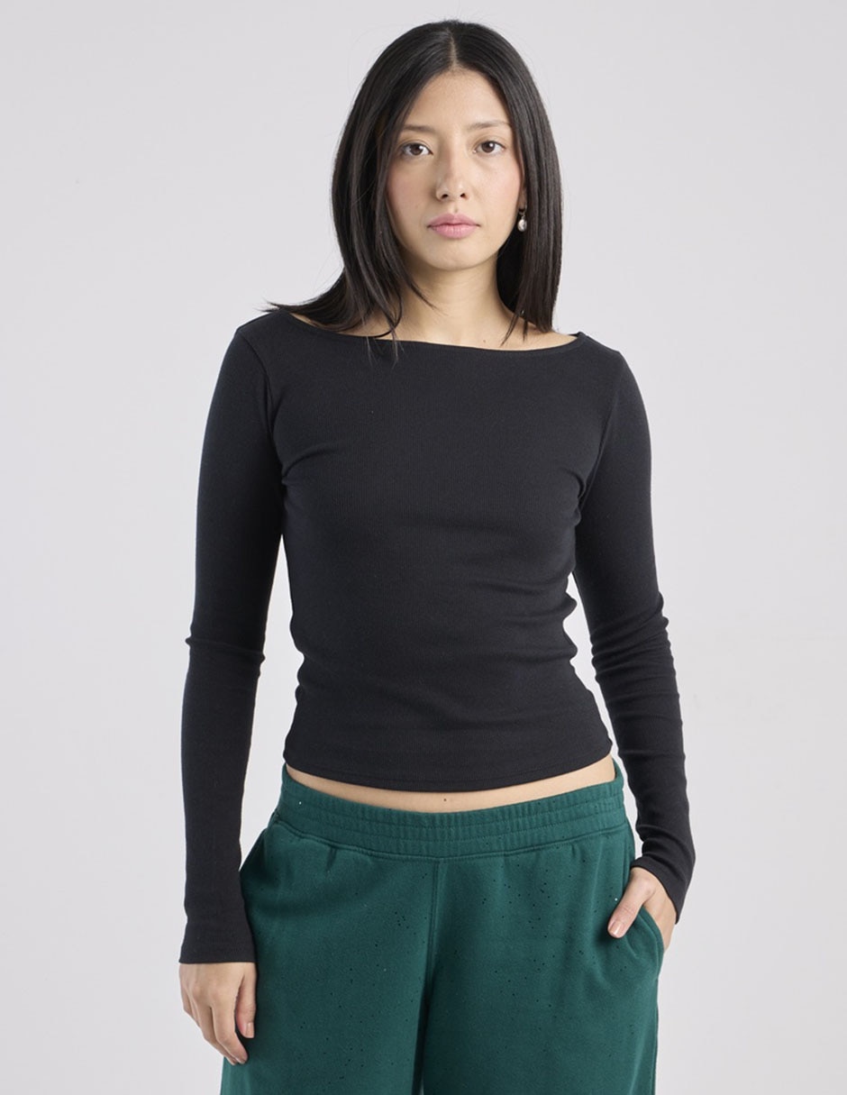 Playera manga larga cuello redondo para mujer