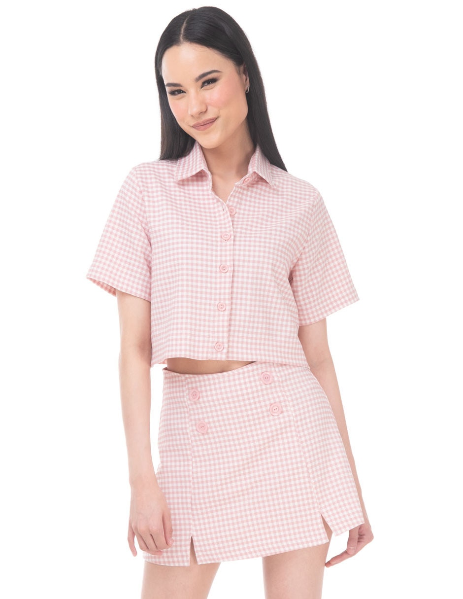 Blusa camisera manga corta para mujer