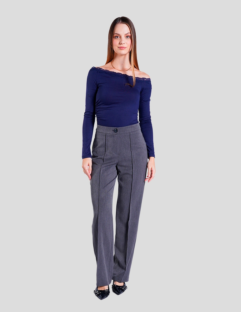 PANTALÓN C/PINZAS SALSA 22549, M, GRIS