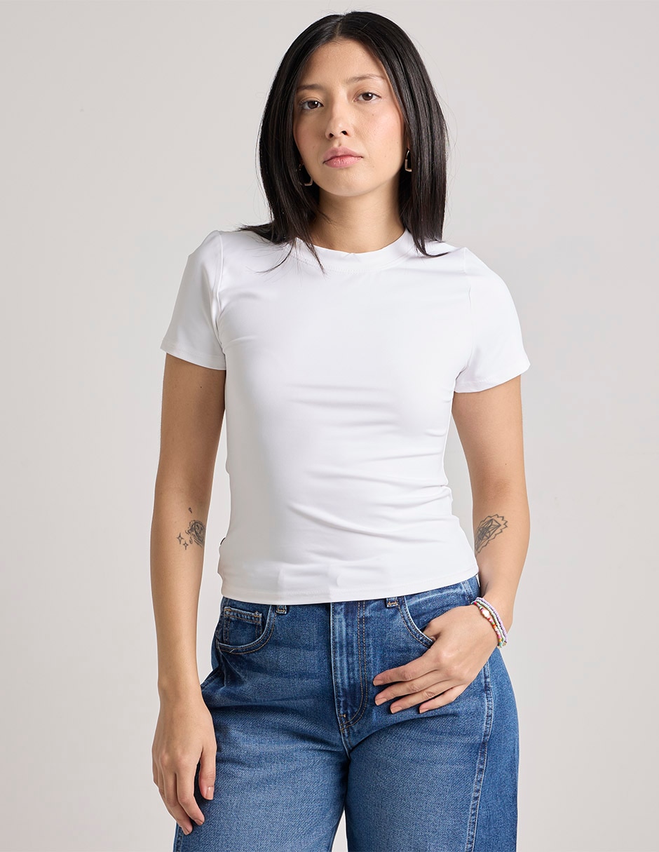 Playera manga corta cuello redondo para mujer