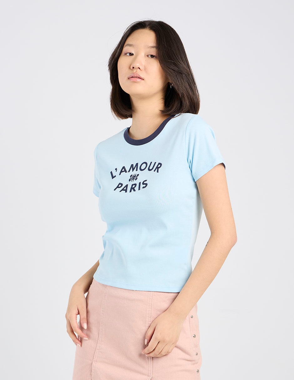 Playera manga corta cuello redondo para mujer
