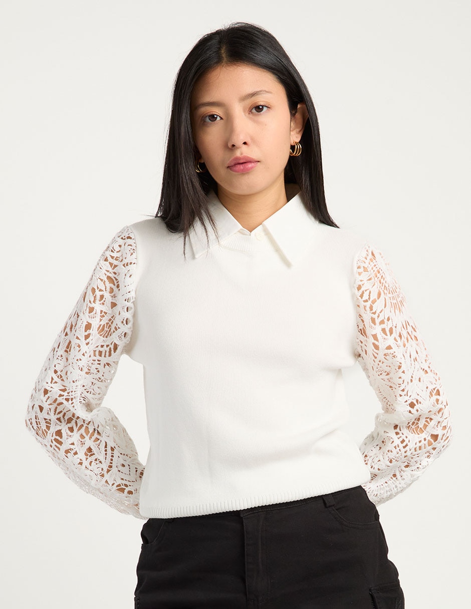 Suéter cuello camisero para mujer 2
