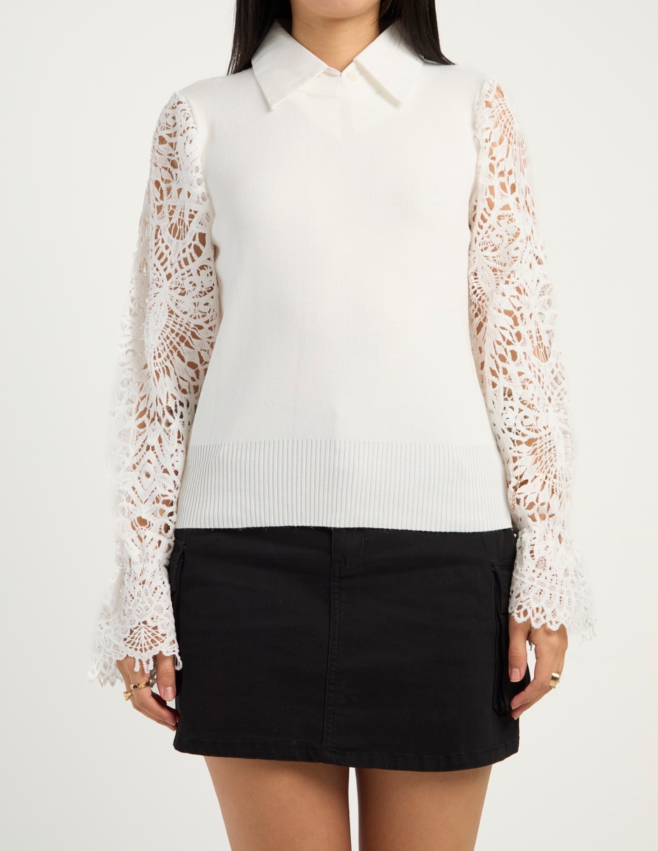 Suéter cuello camisero para mujer 7