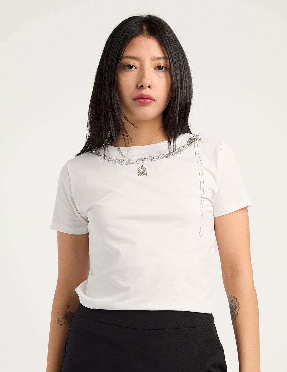 Playera manga corta cuello redondo para mujer
