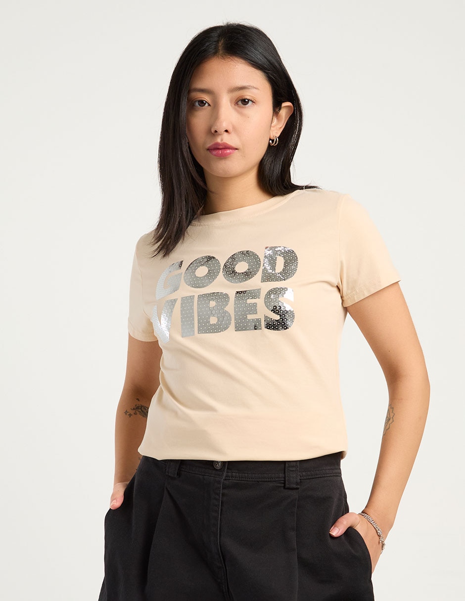 Playera manga corta cuello redondo para mujer