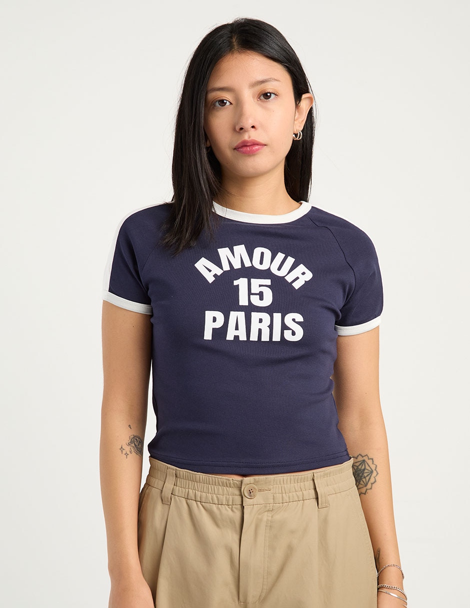 Playera manga corta cuello redondo para mujer
