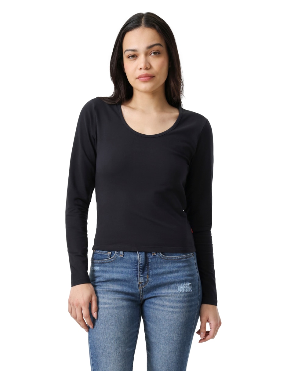 Playera manga larga cuello redondo para mujer