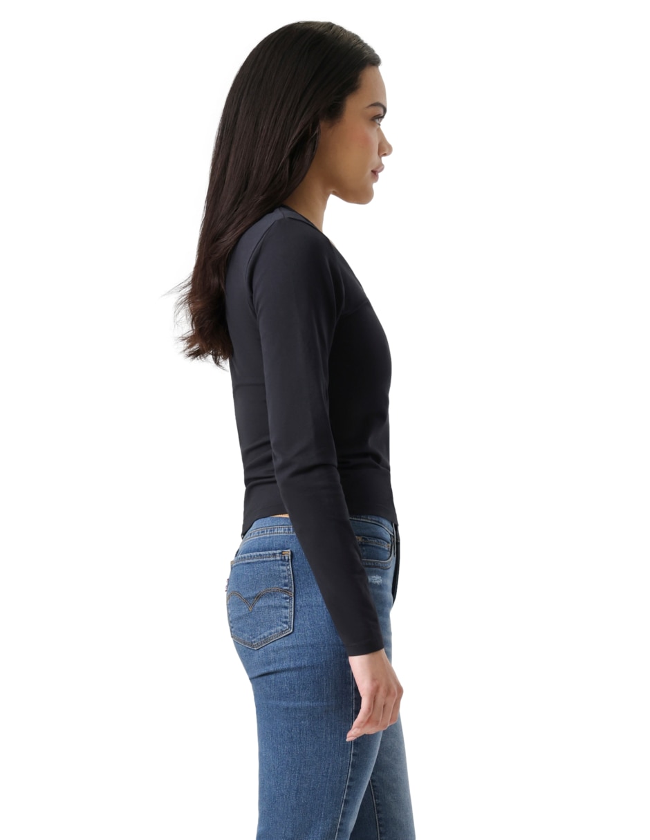Playera manga larga cuello redondo para mujer 2