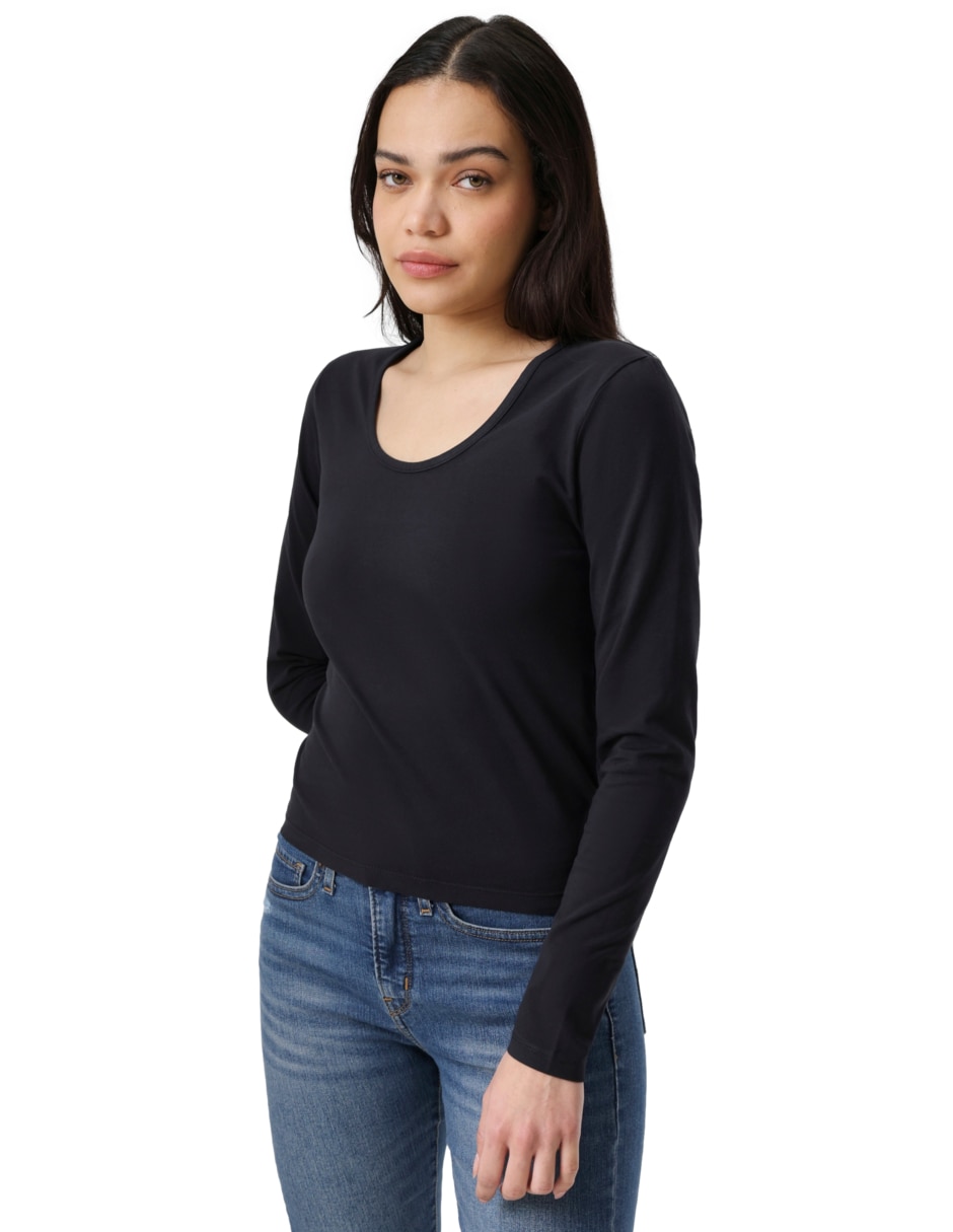 Playera manga larga cuello redondo para mujer 6