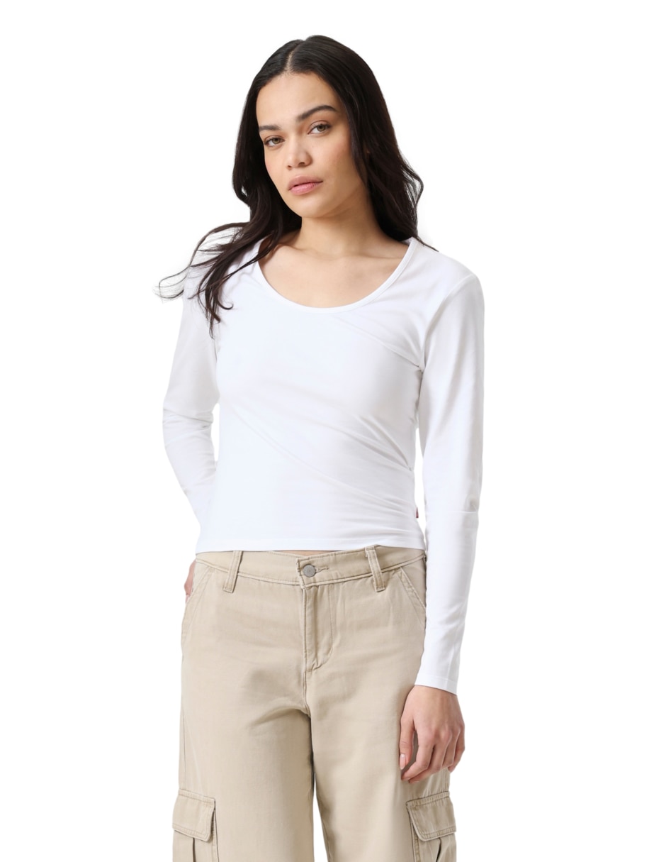 Playera manga larga cuello redondo para mujer