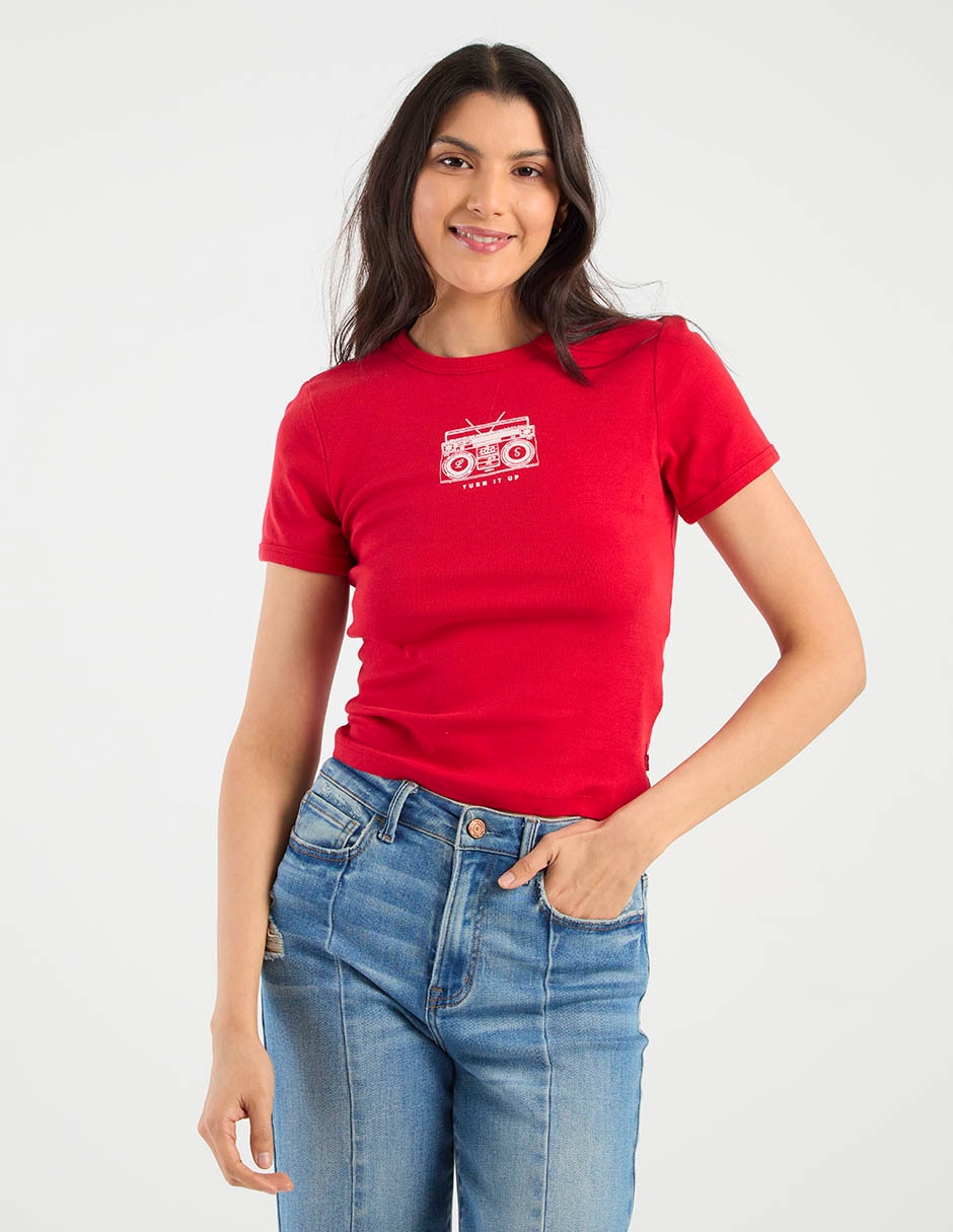 Playera manga corta cuello redondo para mujer