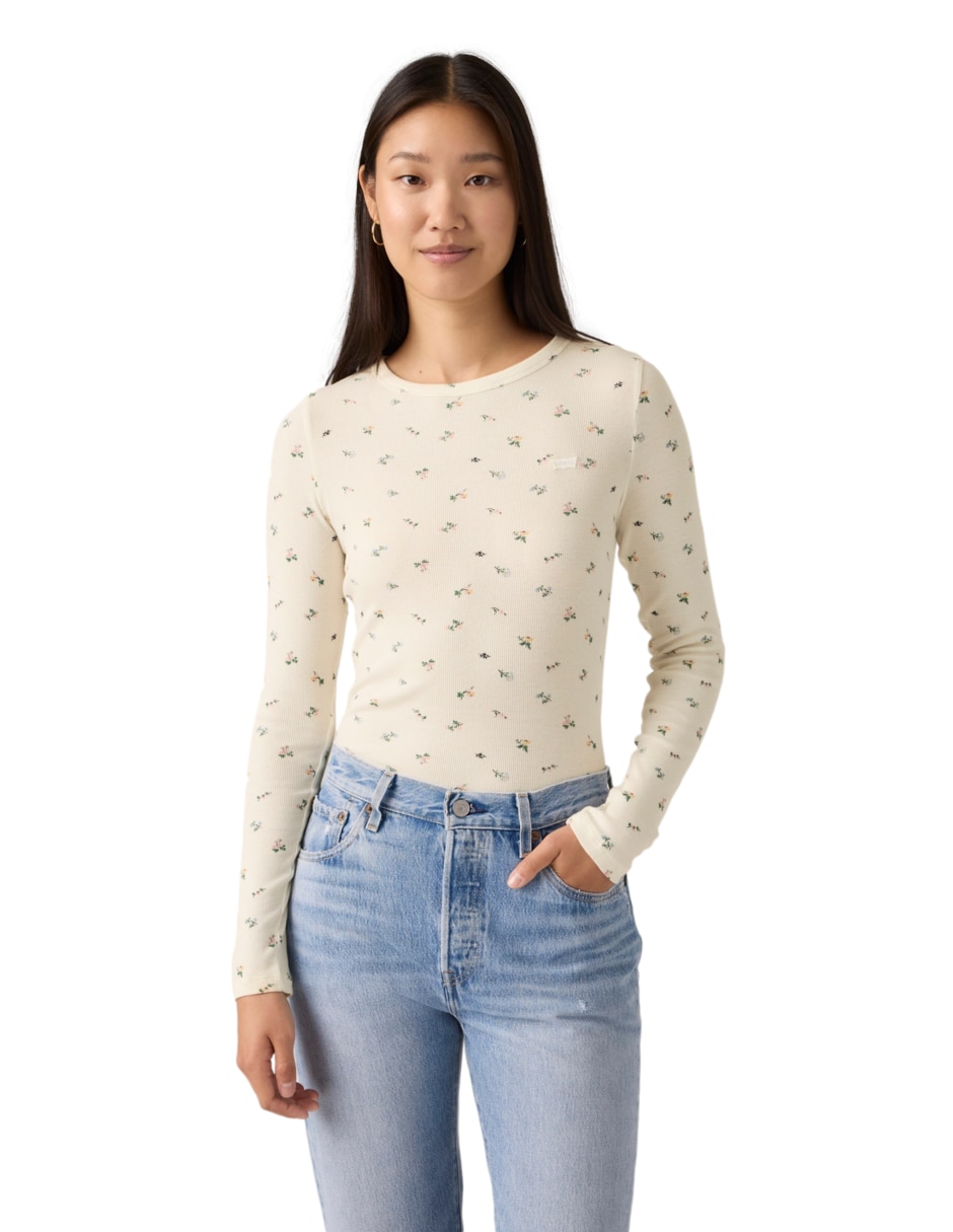 Playera manga larga cuello redondo para mujer