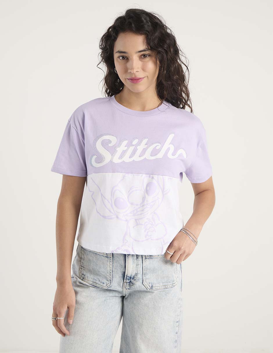 Playera manga corta Stitch cuello redondo para mujer