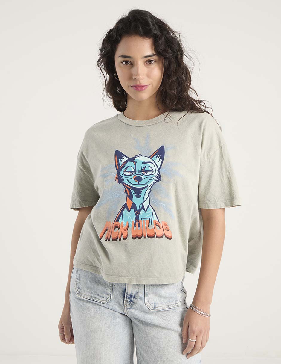 Playera manga corta Zootopia cuello redondo para mujer