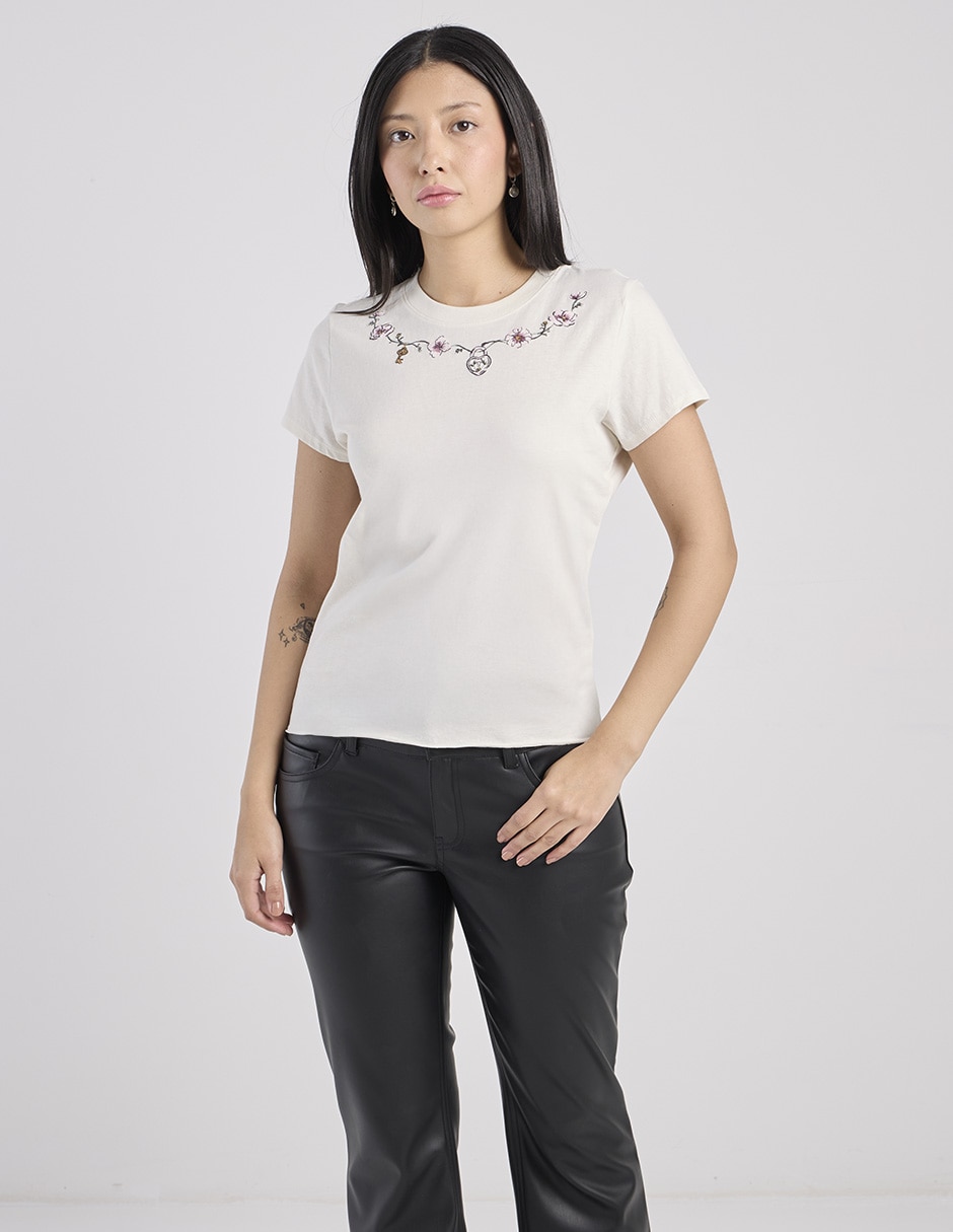 Playera manga corta cuello redondo para mujer