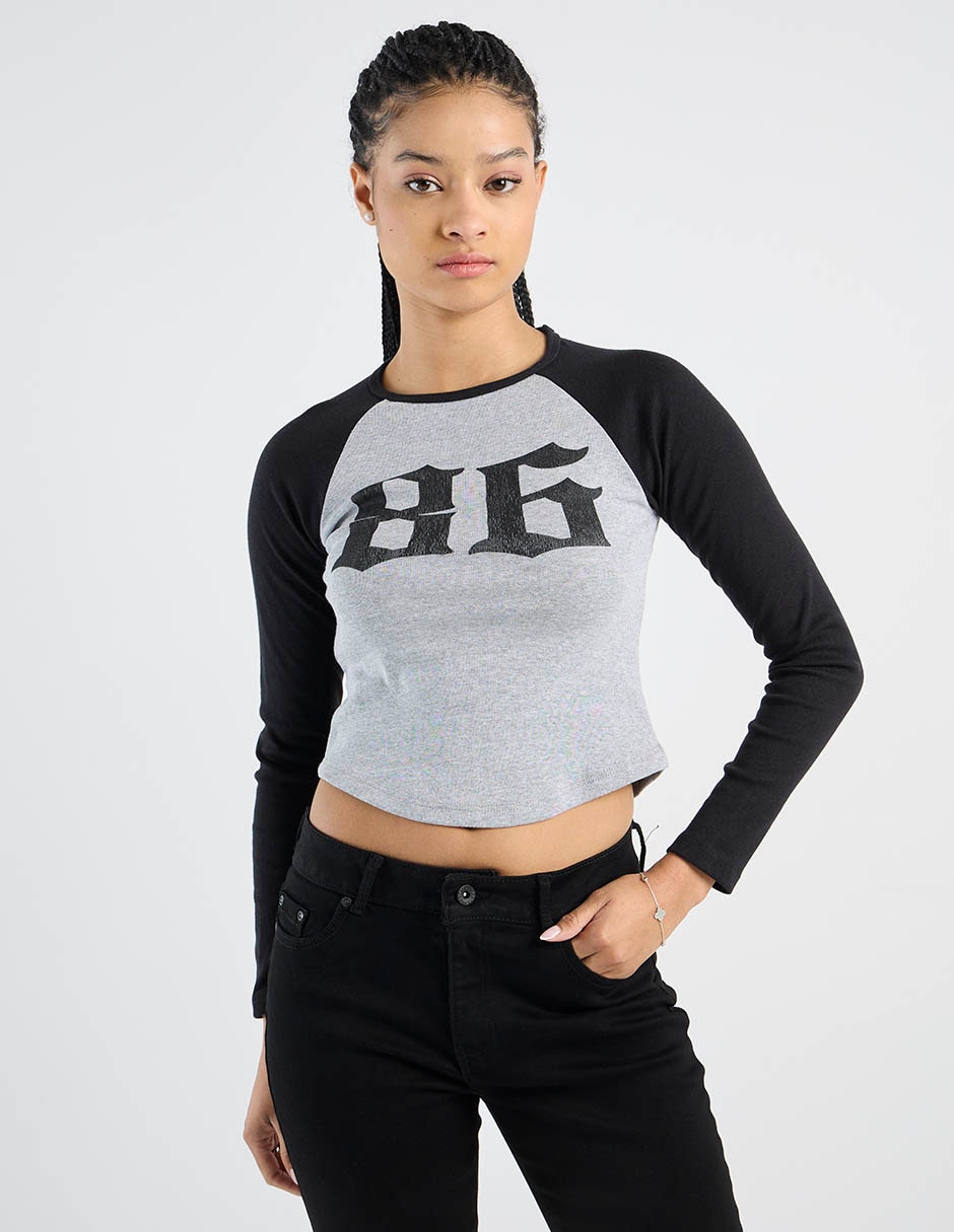 Playera manga larga cuello redondo para mujer 2