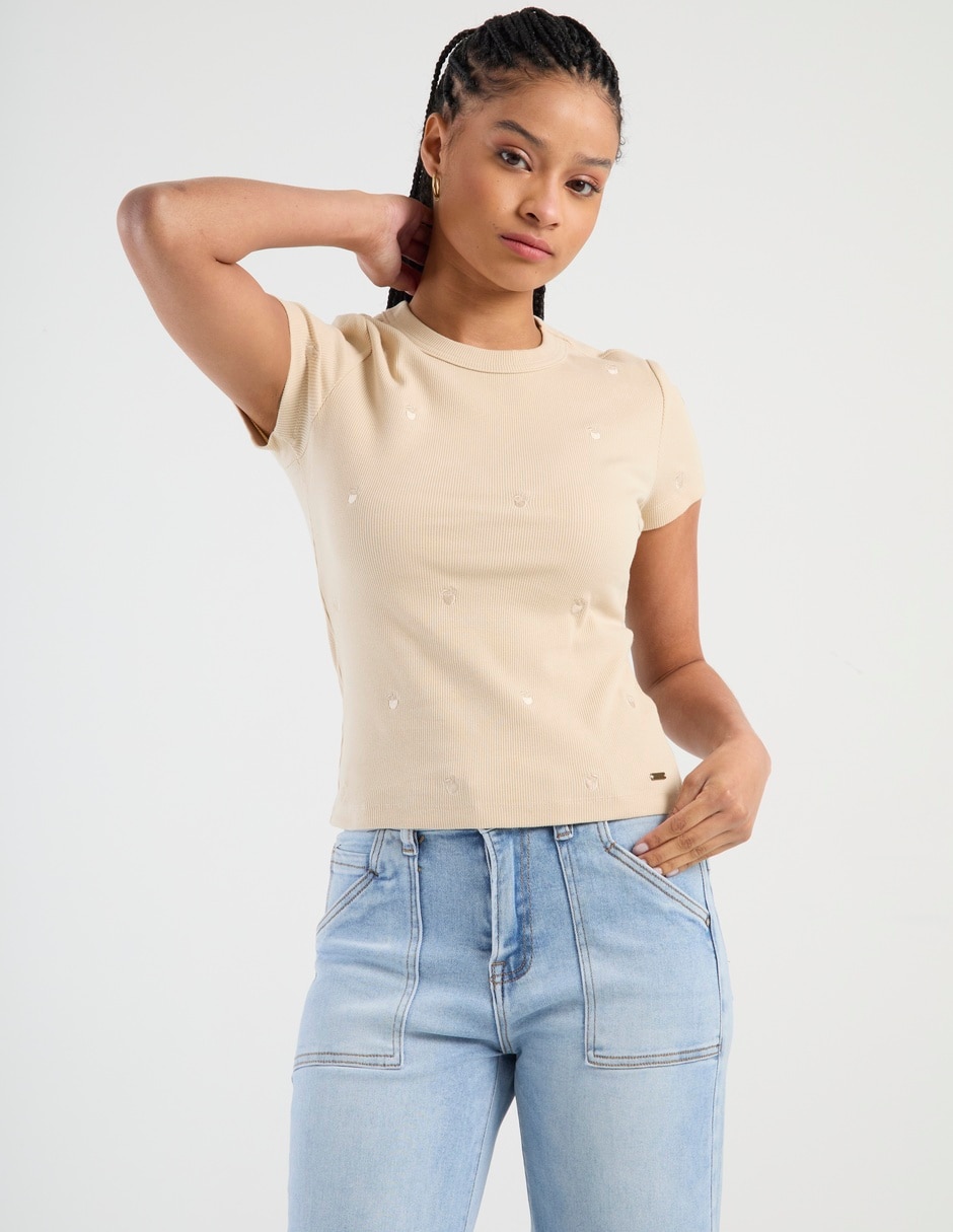 Playera manga corta cuello redondo para mujer