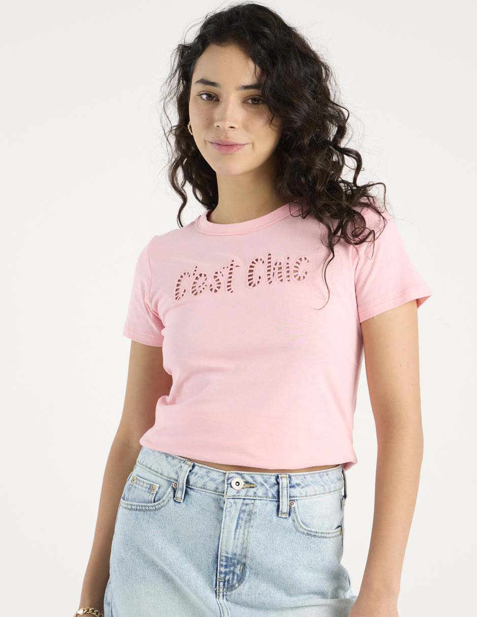 Playera manga corta cuello redondo para mujer