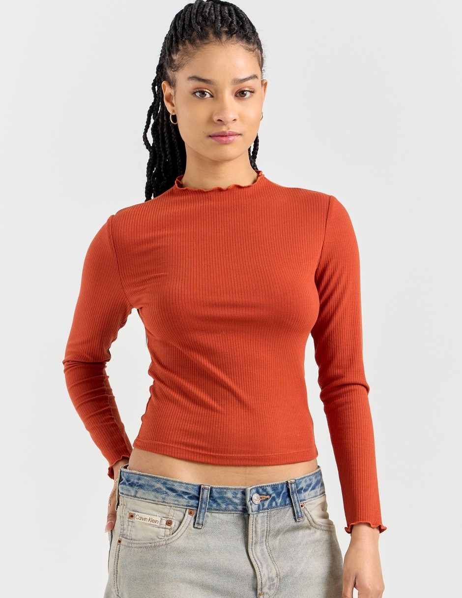 Playera manga larga cuello redondo para mujer