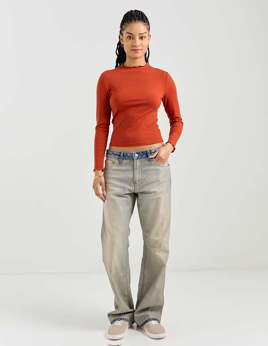 Playera manga larga cuello redondo para mujer 3